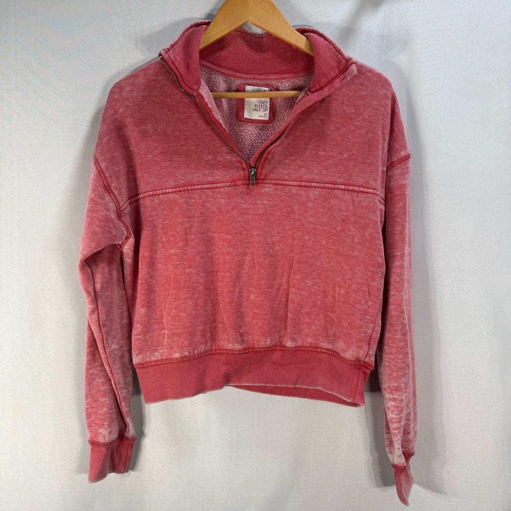 SO Cozy Fleece Half Zip Sweatshirt Red Pink XS